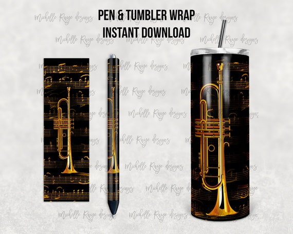 Trumpet Musical Instrument, Sheet Music, Waterslide Pen Wrap and Tumbler Design, Epoxy Pen Wraps, InkJoy, PNG, Instant, Mockup Included Il_570xn