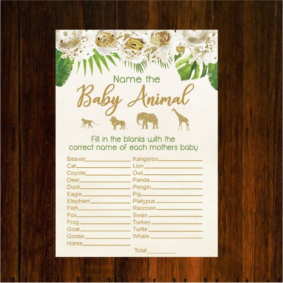 Safari Animal Name the Baby Game, White Baby Animal | Jungle Animals Baby Shower game | Baby Safari | | instant Download Il_570xn