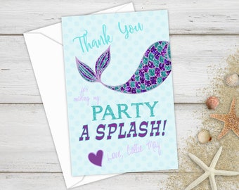 Mermaid Thank You Cards, Thank You Cards, Printable Thank You Card, Under the Sea, Birthday Thank You, Mermaid Party, Mermaid Birthday Party