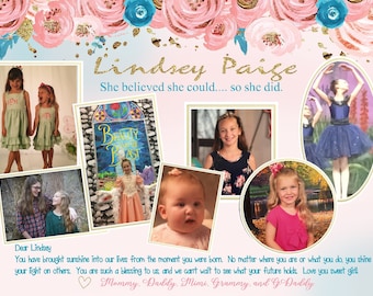 Anuncio floral para el anuario del último año / Página completa, media página o cuarto de página / Página de dedicatoria / Graduación / Personalizar / Digital