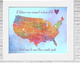 Grandparents Long Distance Map, Mother, Christmas gift, Customized Best friend, , Sister Gift, Map, Contemporary Map, Map Gift, Wall Art Map