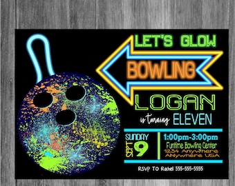 Neon Black Light Glowing Bowling Birthday Invitation | Bowling Party Invite | Bowling Birthday | Black Light Bowling Party | Personalize