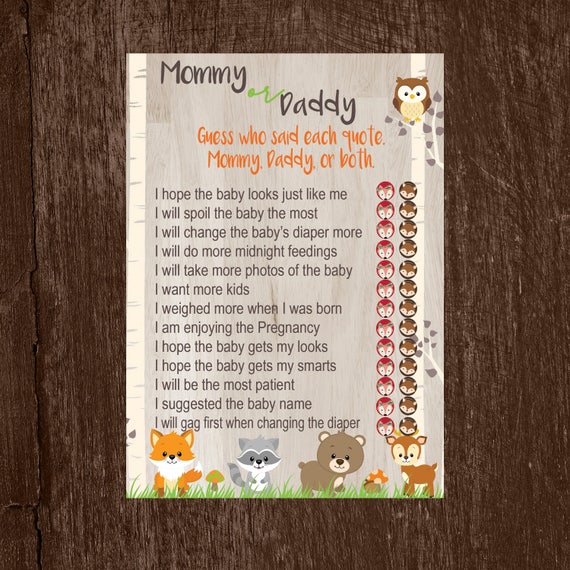 Woodland Animal Mommy or Daddy said | Who said Mommy or daddy | Forest Animals Baby Shower game | He said She said Game| Instant Download Il_570xn