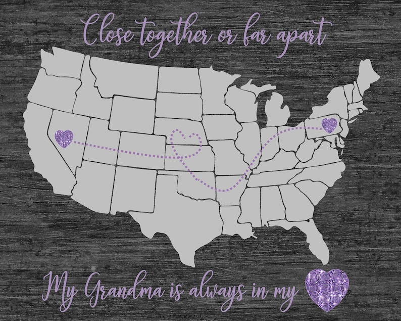 Grandparents Long Distance Map, Grandma Christmas gift, Customized for anyone, Sister Gift, Map, Contemporary Map, Map Gift, Wall Art Map image 3