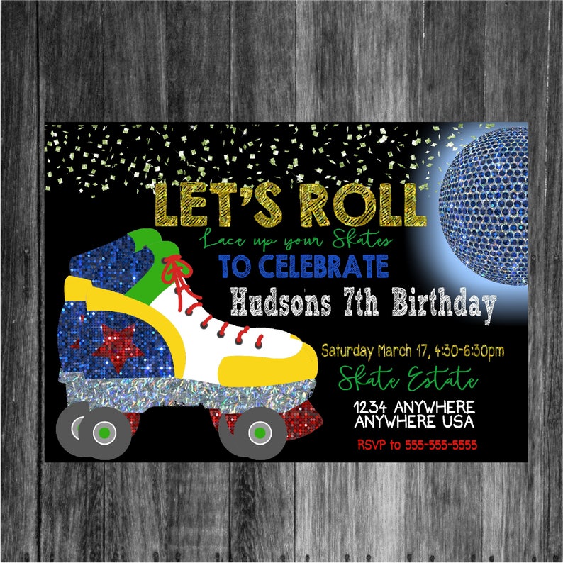 Roller Skating Invitation Boys Skating Party Neon Skate Etsy