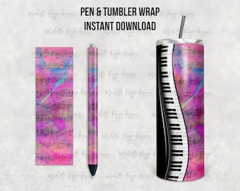 Pink Alcohol Ink Piano and Music Notes, Pen Wrap, Tumbler Design, Epoxy and Sublimation, Instant Download, Mockup Included