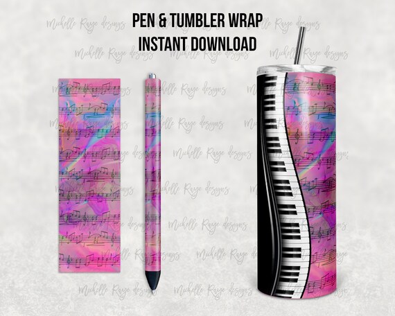 Pink Alcohol Ink Piano and Music Notes, Pen Wrap, Tumbler Design, Epoxy and Sublimation, Instant Download, Mockup Included Il_570xn
