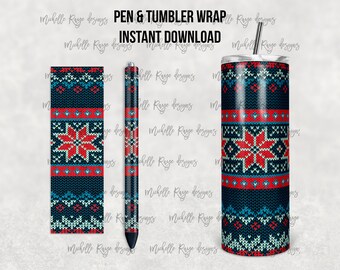 Knitted Snowflake Christmas Sweater Combo, Pen Wrap, Tumbler Design, Epoxy and Sublimation, Instant Download, Mockup Included