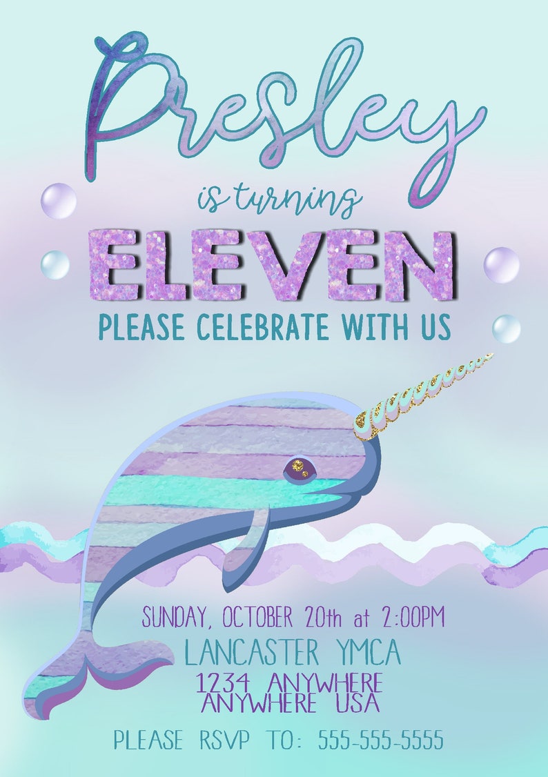 Narwhal Birthday invitation Narwhal invite Printable | Etsy