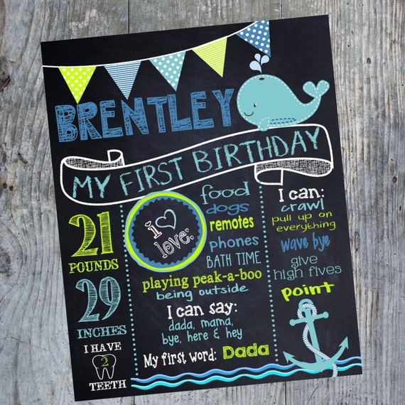 nautical birthday sign whale chalkboard under the sea first
