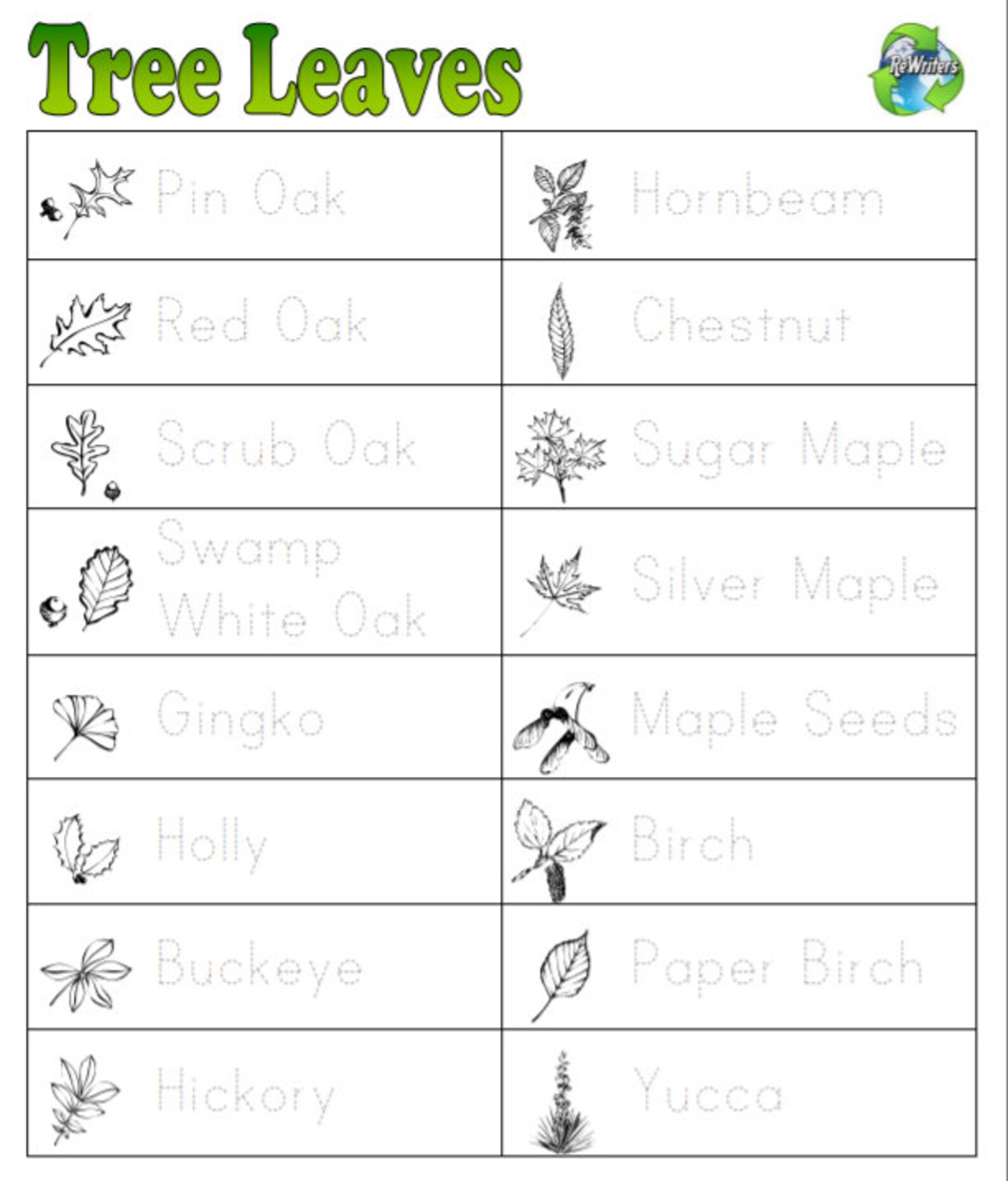 Tree Leaves Practice Writing, Printable Tracing Pages for Students ...