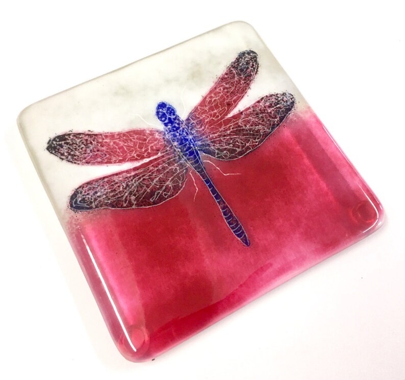 Fused Glass Handmade Gift Dragonfly Coaster