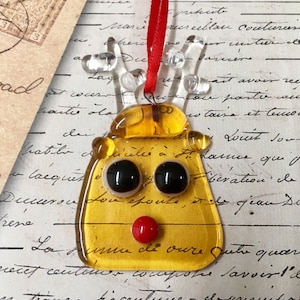 Reindeer Glass Ornament - Fused Glass Christmas  Decorations - Rudolph the red nosed reindeer