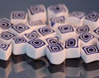 Millefiori Murrano - Opaque White/Transparent Dark Blue Square 50 pieces