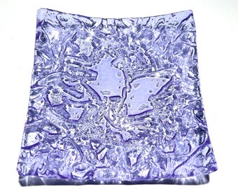 Handmade Lavender Fused Glass Plate – Butterfly Motif