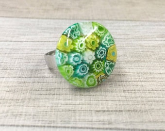 Groene glazen ring - Murano Millefiori - Handgemaakt cadeau van gesmolten glas