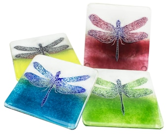 Dessous de verre libellule - Cadeau fait main en verre fusionné