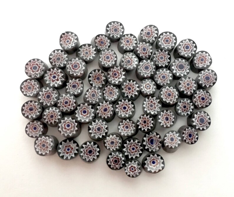 Opaque Black DaisyStar 50 pieces Millefiori Murrano