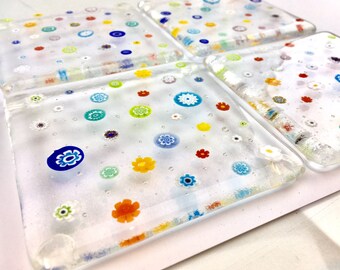 Millefiori Coaster - set of 4 coasters. Handmade glassware gift.