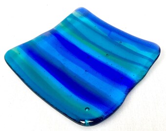 Sea plate-Blue fused glass art