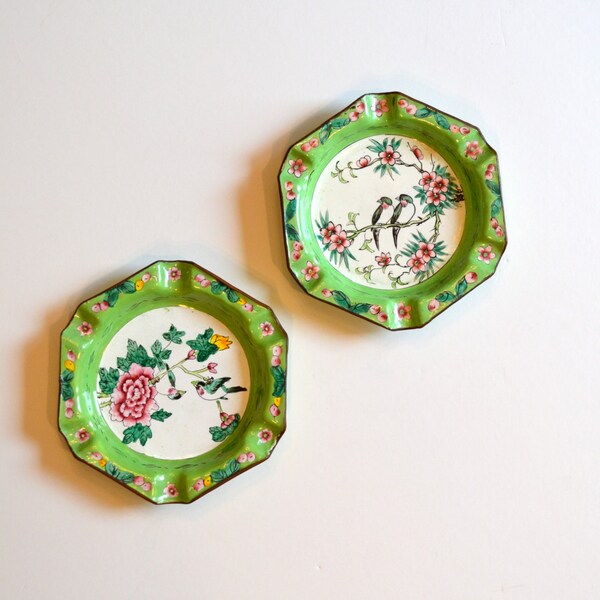 Vintage Pair of Enameled Ashtrays