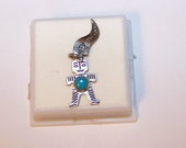 Vintage Sterling KACHINA Doll Charm Marked Sterling with NEW MEXICO Hang Flag Gemstone
