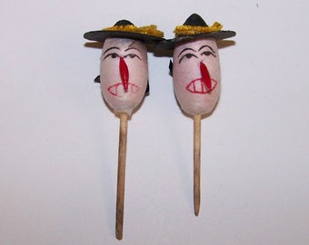 HALLOWEEN Vintage  Spun Cotton Cake Picks  --WITCHES-- Set of 2 -- Made in Japan --2 1/2 "