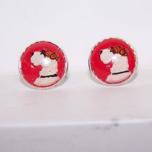 CUFFLINKS - TERRIER -  18mm  --Vintage  1950&#39;s Cabochons -- Red