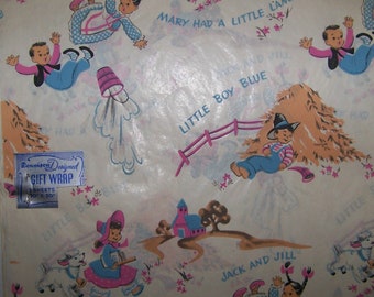 NURSERY RHYME  Wrapping Paper--1940's --Vintage Dennison  Unopened Unused Full  2 sheets 30" by 20"