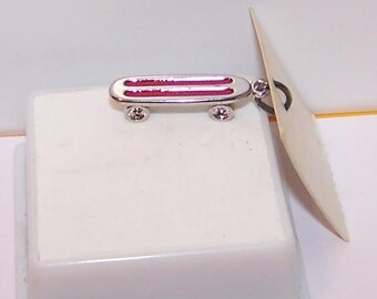 SKATEBOARD CHARM--Vintage Sterling & Enamel--  On Original Partial Store Card --Spencer