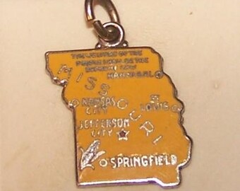 MISSOURI  STATE CHARM  --Sterling and Enamel State Charm --  Saint Louis, Kansas City, Jefferson City, Hannibal, and Springfield - Sterling