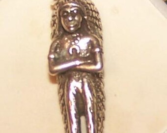 NATIVE AMERICAN  CHARM --Chief with Headdress--  -Vintage  --  Marked Sterling