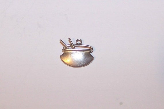 Vintage Sterling Silver KNITTING  Charm -- Knitting Bag with Needles--