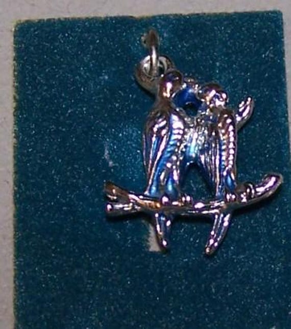 MOTHER BIRD feeding Baby CHARM--  Vintage 3 D Sterling on Original Griffith Store Card