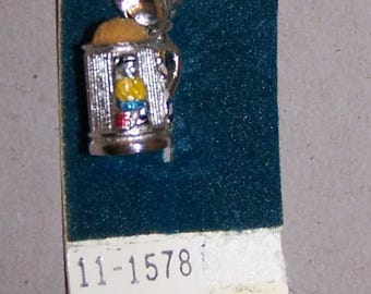 BEER STEIN with Foam CHARM- /Pendant- Movable Top ---  Vintage Sterling--Original Griffith Store Card