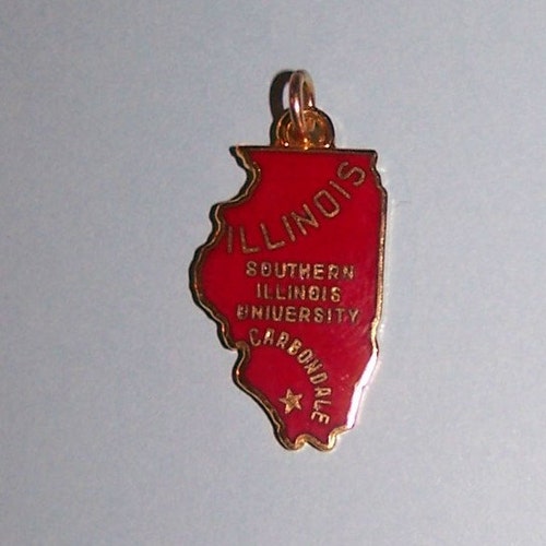 Vintage SOUTHERN ILLINOIS UNIVERSITY--Carbondale-- Gold Filled and Enamel Charm/ Pendant  -- Kinney  Gold Filled -- Illinois Outline