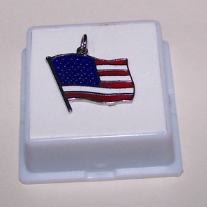 UNITED STATES FLAG Sterling and Enamel  Charm -- Marked Sterling -- Sterling Jump Ring