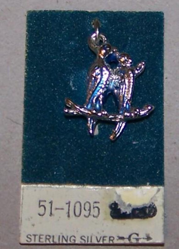 MOTHER BIRD feeding Baby CHARM--  Vintage 3 D Sterling on Original Griffith Store Card View 2