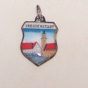 FREUDENSTADT GERMANY  Silver  and Enamel Shield Charm--Marked 800 Antiko -- Vintage