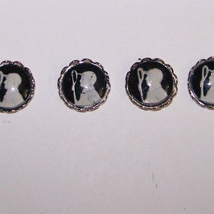 6 HORSE JOCKEYS 11mm Glass  Cabachons-- Vintage Intaglio Reverse Painted  with scalloped settings
