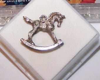 ROCKING HORSE CHARM  --Vintage Sterling Silver -- Textured Finish