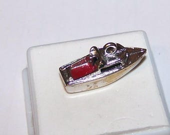SPEEDBOAT  CHARM --Vintage Sterling -- Red Enamel Deck --3.2 grams