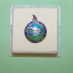 SAULT STE MARIE Charm- International Bridge - Vintage Sterling and Enamel  --Marked Sterling