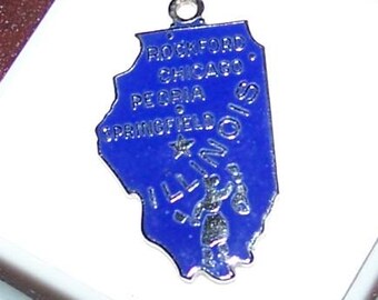 ILLINOIS STATE CHARM -- Sterling Silver and Enamel --Marked Sterling  -- Chicago, Peoria, Springfield, Rockford  --Wells