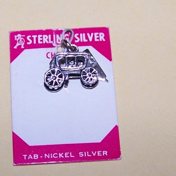 WESTERN STAGECOACH CHARM -- Drapeau Reno -- vintage Sterling sur Original Store Card