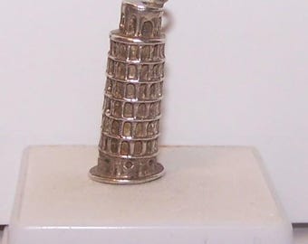 Large LEANING TOWER PISA -- 3 D  Vintage Sterling Tower Charm --Marked 800