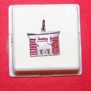 CHRISTMAS CHARM - Christmas Stockings hanging on the Fireplace Mantle -- Vintage Sterling and Enamel