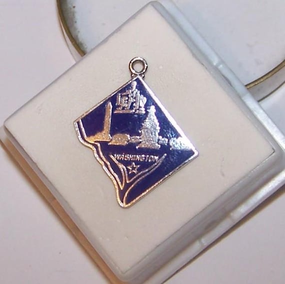 Washington DC  Sterling  and Enamel State Charm -- Marked "Sterling" "Wells"