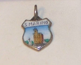 Silver Enamel Torbole Charm Italy Scenic Travel Shield Sterling Silver Charm for Bracelet from Charmhuntress 05345