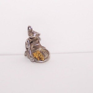 49er GOLD RUSH CHARM  --Genuine Panned Gold  Flakes -- Large Size --Marked Sterling